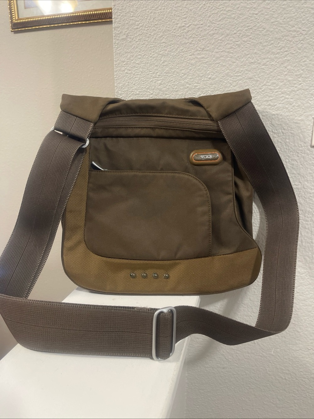 Tumi T Tech Shoulder Messenger Bag 5123B Olive Green / Brown